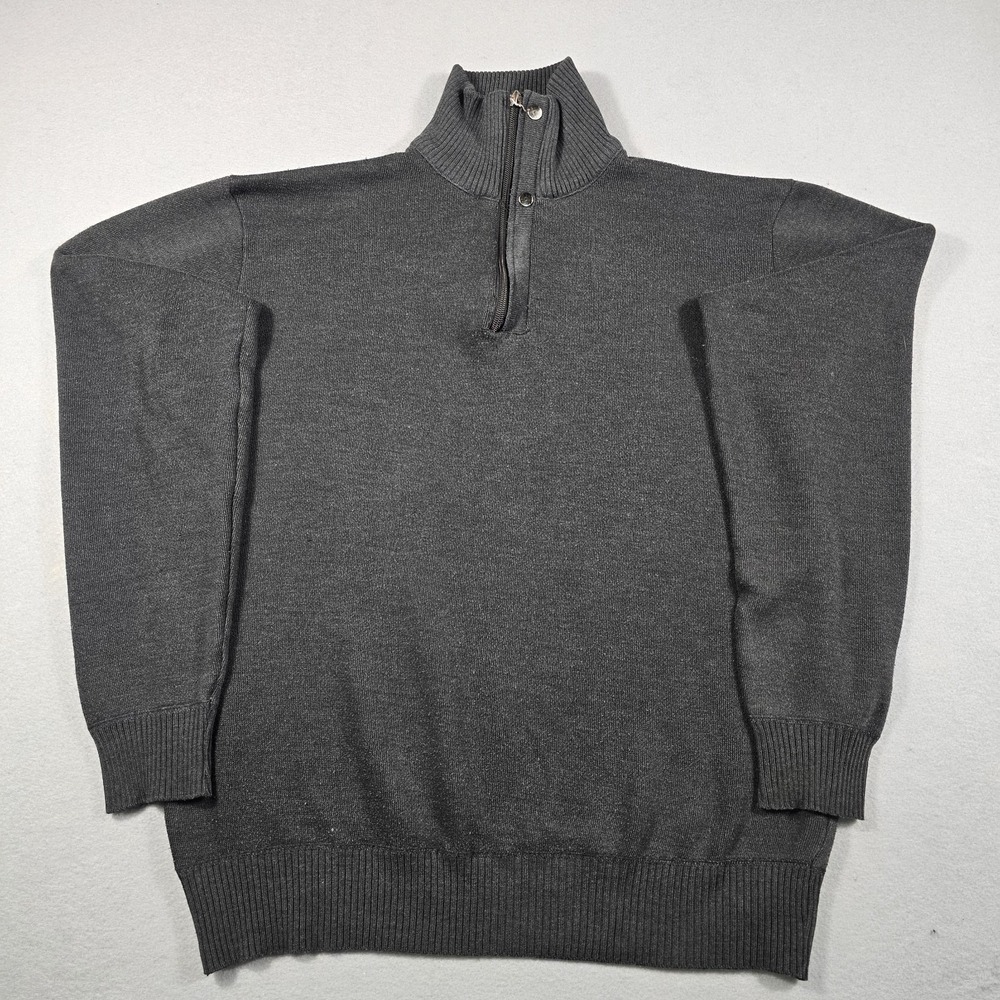 East River Mens Large Gray Sweater Quarter‎ Zip Mock Neck Vintage Knit Pullover - Picture 2 of 10